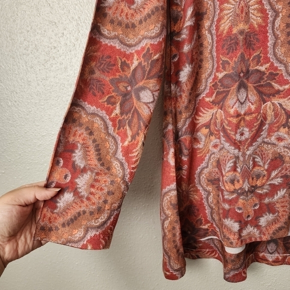 Soft Surroundings Red Paisley Peasant Flowy Long Sleeve Boho Tunic Top L - Picture 6 of 10